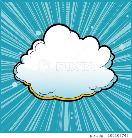 Empty comic speech bubble in form of cloud and rays on blue background. Empty comic speech bubble in form of cloud and rays on blue background. 106102742
