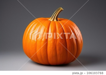 Single orange Pumpkin on grey background. Perfect pumpkin for Halloween. Single orange Pumpkin on grey background. Perfect pumpkin for Halloween. 106103788