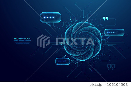 Chatbot icon and talk bubble speech in low poly wireframe style 106104308