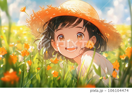 麦わら帽子をかぶった女の子のイラスト素材 [106104474] - PIXTA