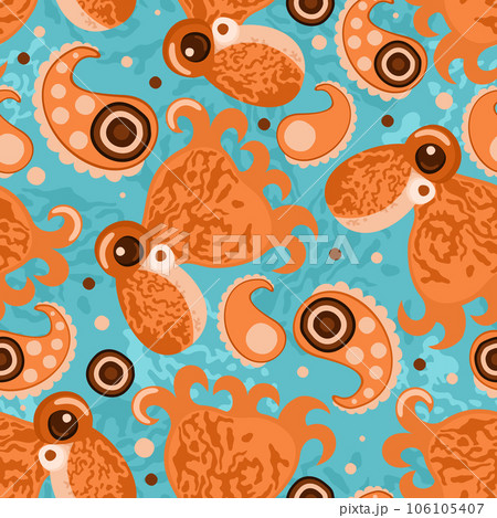 Vector seamless pattern with orange octopuses...のイラスト素材 [106105407] - PIXTA