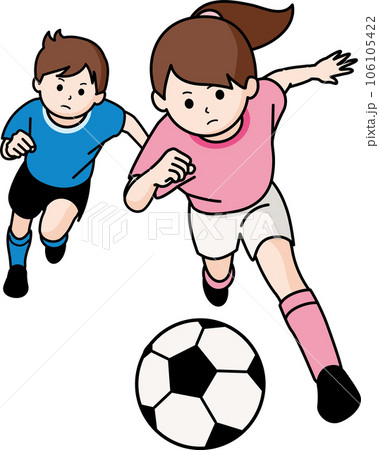 サッカーをする男の子と女の子 106105422