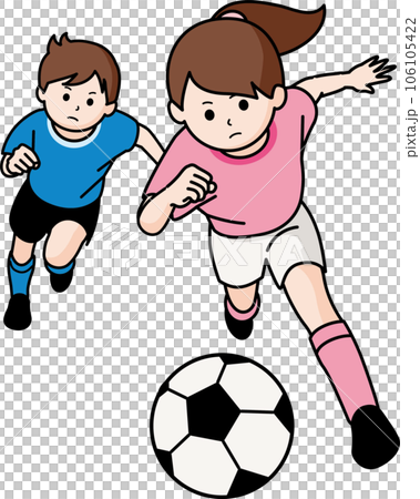 サッカーをする男の子と女の子 106105422