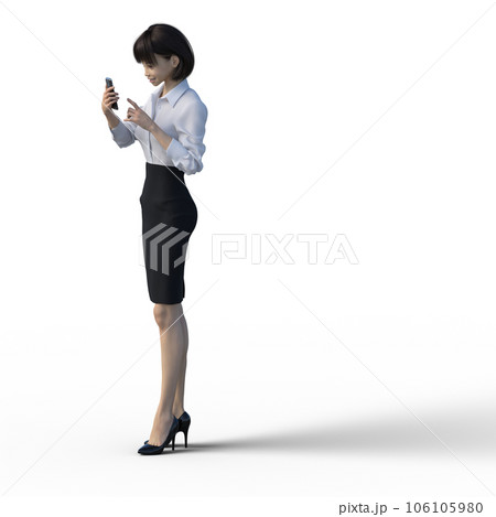 スマートフォンを見るビジネスウーマン　ユニフォーム perming3DCGイラスト素材 106105980