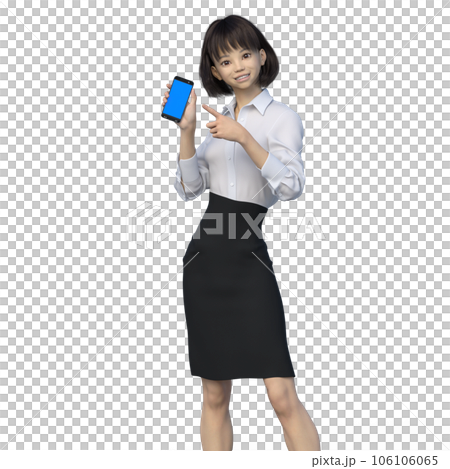展示智能手機制服 perming3DCG 插畫素材的女商人 106106065