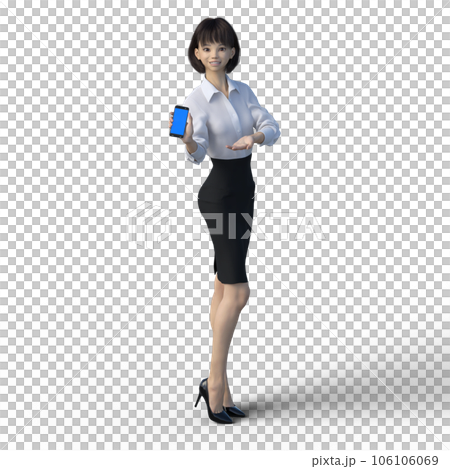 展示智能手機制服 perming3DCG 插畫素材的女商人 106106069