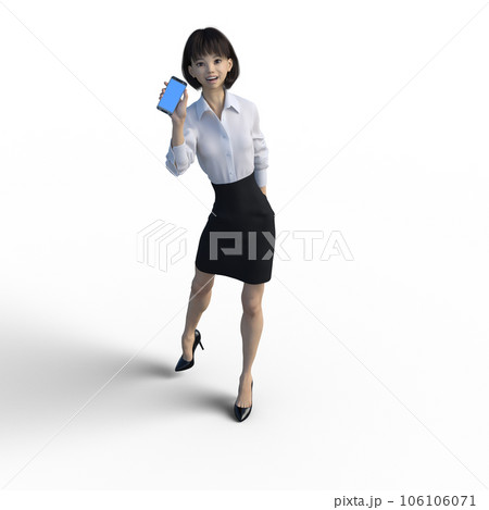 スマートフォンを見せるビジネスウーマン　ユニフォーム perming3DCGイラスト素材 106106071
