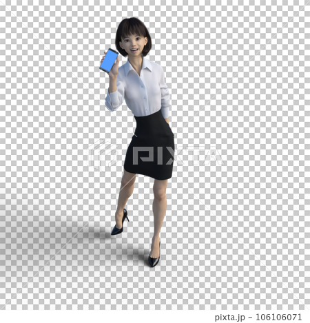 スマートフォンを見せるビジネスウーマン　ユニフォーム perming3DCGイラスト素材 106106071