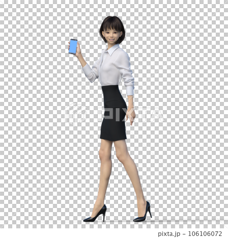 Business woman showing a smartphone uniform perming3DCG illustration material Business woman showing a smartphone uniform perming3DCG illustration material 106106072