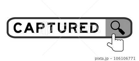 Search banner in word captured with hand over magnifier icon on white background 106106771