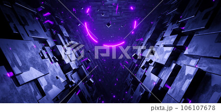 Sci-fi triangle tunnel with neon circle sign concept background 106107678