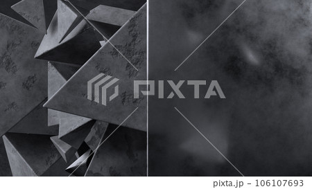 Abstract concrete triangle pyramids on dark concrete background 106107693