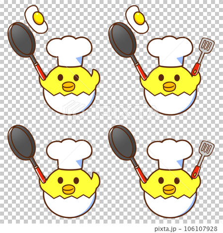 A set of chicks in cook hats cooking fried eggs (right hand) A set of chicks in cook hats cooking fried eggs (right hand) 106107928