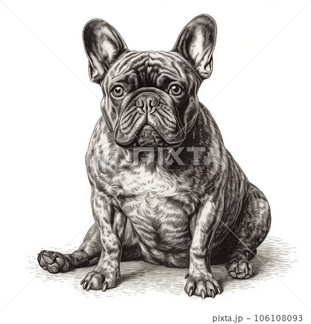 French bulldog, engraving style, close-up...のイラスト素材 [106108093] - PIXTA