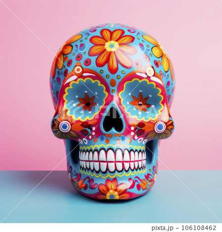 Sugar skull for the Day of the Dead on a bright background. Traditions. Mexico. Minimalism. 106108462