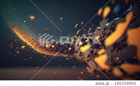 Flow of flying particles against a dark background 106108902