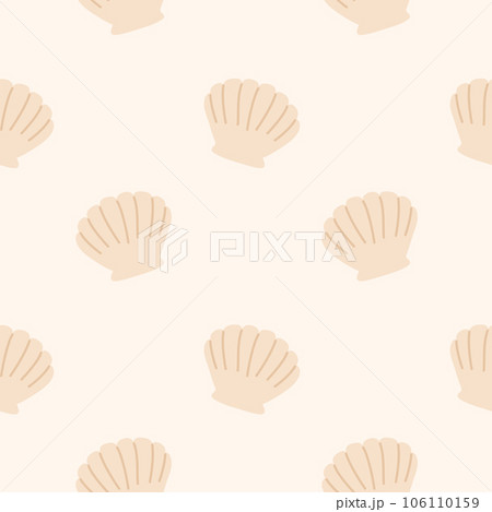 Seashells simple doodle seamless pattern. Beige summer beach sea background. Vector illustration 106110159
