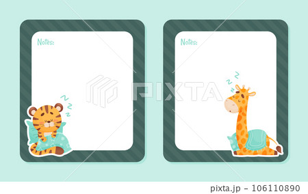 Note Card with Sleepy Animal with Cute Snout and Pillow Vector Template Note Card with Sleepy Animal with Cute Snout and Pillow Vector Template 106110890