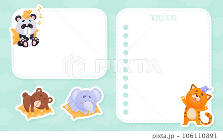 Note Card with Sleepy Animal with Cute Snout and Pillow Vector Template Note Card with Sleepy Animal with Cute Snout and Pillow Vector Template 106110891