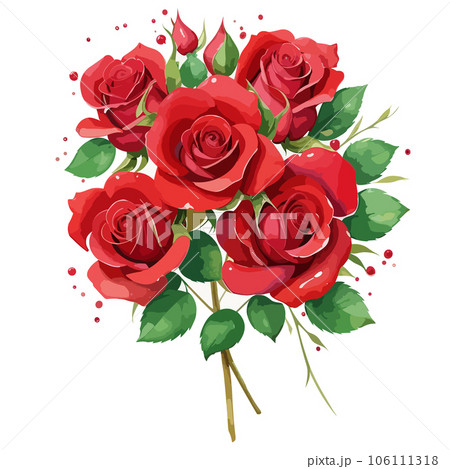 Bouquet of beautiful red roses. Vector illustration 106111318