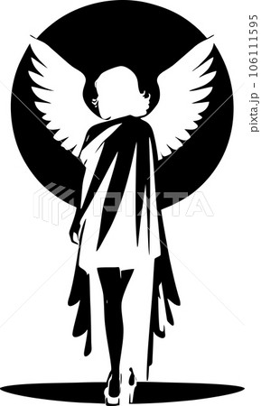 black and white graphic drawing angel, girl with wings, design black and white graphic drawing angel, girl with wings, design 106111595