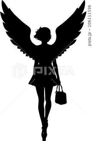 black and white graphic drawing angel, girl with wings, design black and white graphic drawing angel, girl with wings, design 106111596