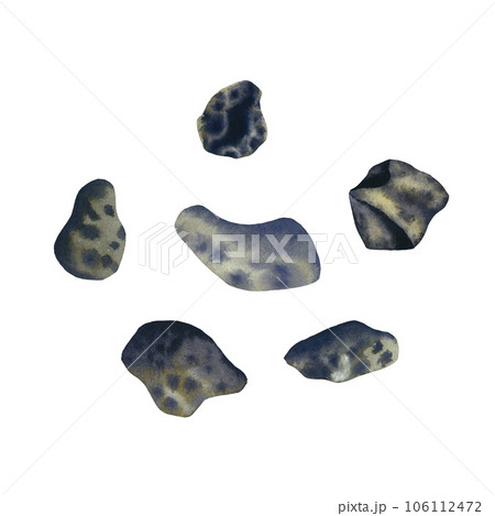 Set of watercolor asteroids. Cosmos illustration hand drawn isolated on white. Stone grey and black. Space steroid, cosmo decor 106112472