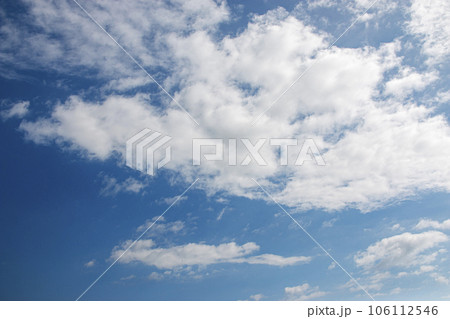 Looking up at white clouds in a blue sky 106112546