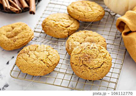 Pumpkin snickerdoodle cookies with cinnamon and milk 106112770