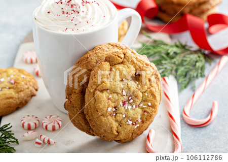 Peppermint white chocolate cookies baked for Christmas 106112786