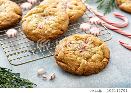 Peppermint white chocolate cookies baked for Christmas 106112791
