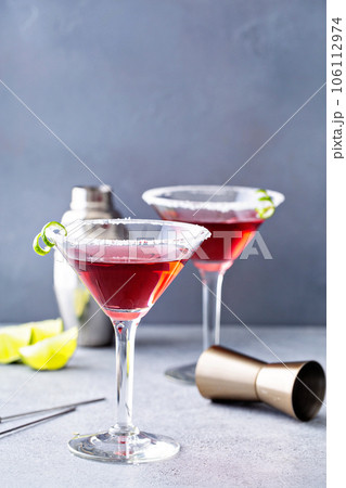 Traditional Cosmopolitan martini with sugar rim 106112974