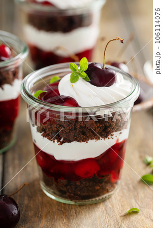 Black forest trifles, dessert in jars concept 106114076