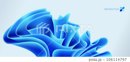 Blue streaming fabric abstract modern minimal background. Wavy layered textile, flowing silky cloth vector modern background. Blue waves abstract shape 106114797