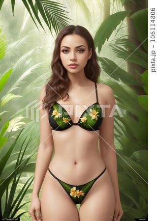Beautiful girl in lingerie posing in jungle Beautiful girl in lingerie posing in jungle 106114806