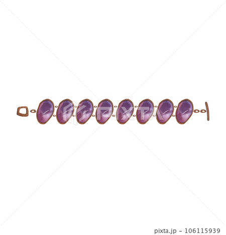 Large feminine bracelet with ametrine and gold chain. Watercolor gradients of pink and violet. Clipart. Isolated illustration on a white background. Women's jewelry 106115939