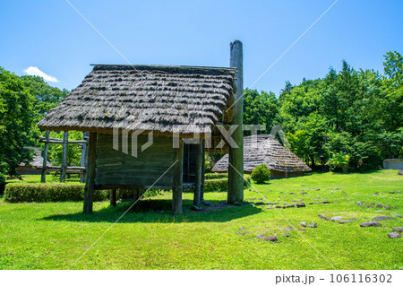 矢瀬遺跡　高床建物　真夏の風景　群馬県みなかみ町　　　　 106116302