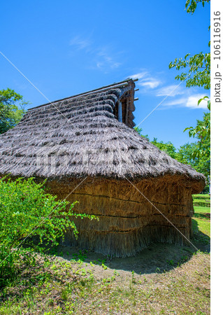矢瀬遺跡　住居　真夏の風景　群馬県みなかみ町　　　　 106116916