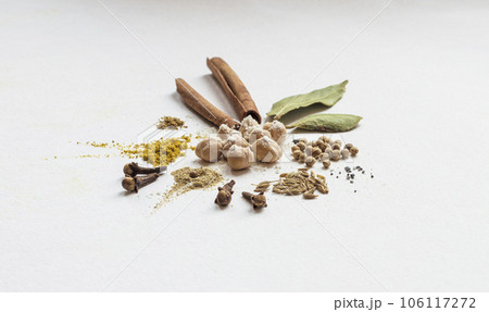 Set of spice scattered isolated on white background 106117272