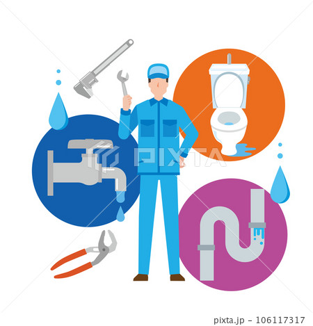 水漏れ修理する水道業者のイラスト 106117317