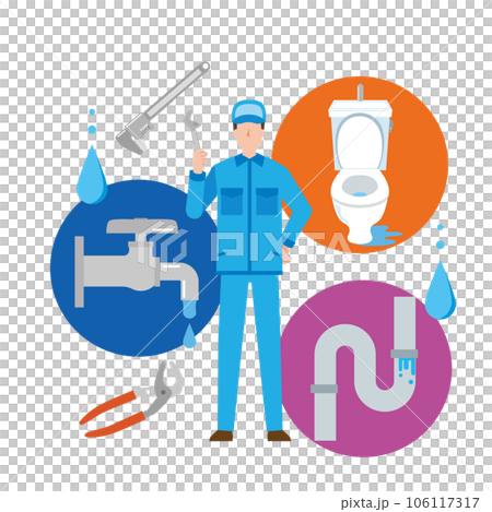 水漏れ修理する水道業者のイラスト 106117317