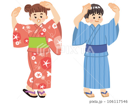 盆踊りを踊る浴衣を着た子供たち　夏まつり 106117546