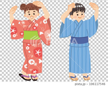 盆踊りを踊る浴衣を着た子供たち　夏まつり 106117546