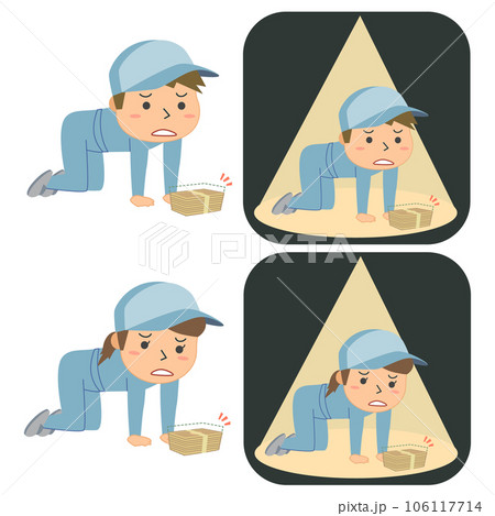 収入が低くてひどく落ち込む男女作業員セット 収入が低くてひどく落ち込む男女作業員セット 106117714