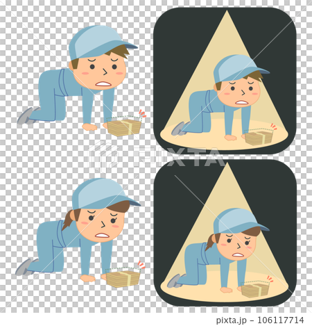 収入が低くてひどく落ち込む男女作業員セット 収入が低くてひどく落ち込む男女作業員セット 106117714