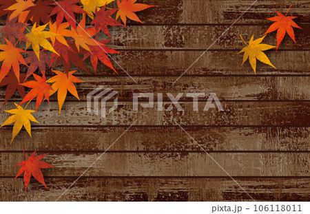 紅葉したモミジと茶色の古木の背景水彩画 106118011