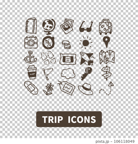 Simple handwritten style travel / outing icon set Simple handwritten style travel / outing icon set 106118049
