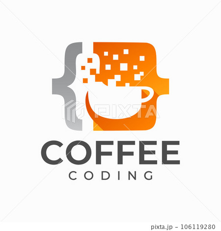 Simple digital pixel coffee coding logo design....のイラスト素材 [106119280 ...