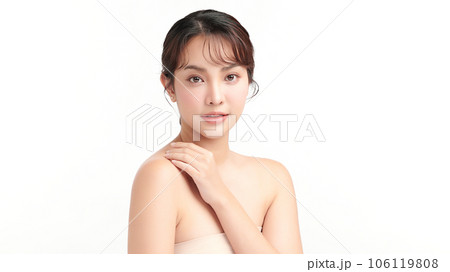 Beautiful young asian woman with clean fresh skin on white background, Face care, Facial treatment, Cosmetology, beauty and spa, Asian women portrait. 106119808