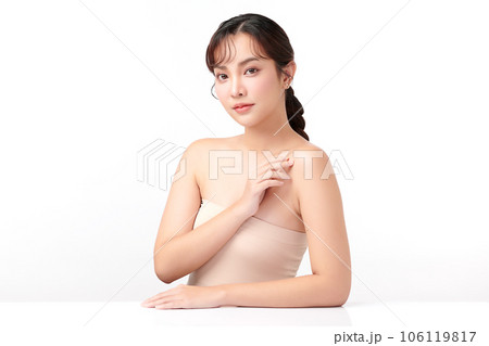 Beautiful young asian woman with clean fresh skin on white background, Face care, Facial treatment, Cosmetology, beauty and spa, Asian women portrait. Beautiful young asian woman with clean fresh skin on white background, Face care, Facial treatment, Cosmetology, beauty and spa, Asian women portrait. 106119817